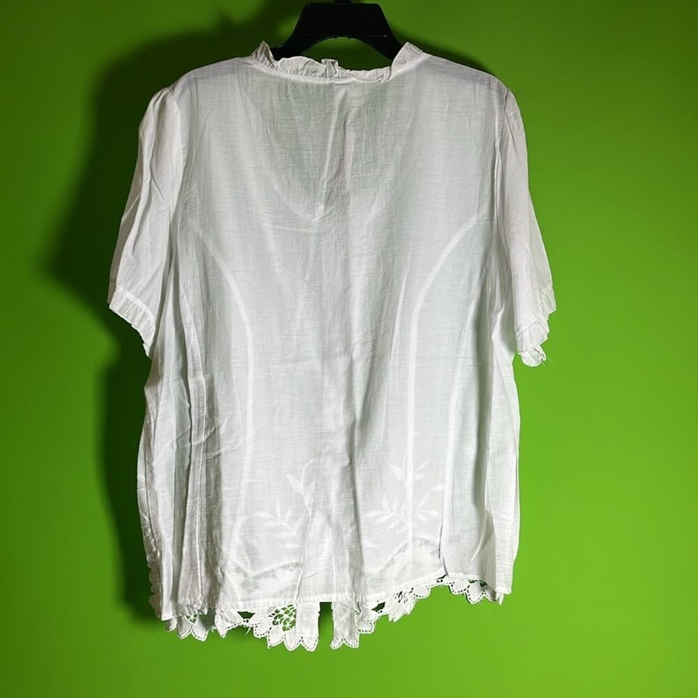 Agis White Lace Trim European embroidered Short Sleeve Blouse Size 20 - Picture 6 of 7